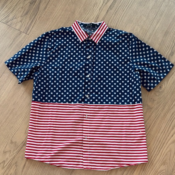 Amazon Other - Amazon Men's Short-Sleeve Star & Stripe Button-Down Shirt - Navy/Red/White